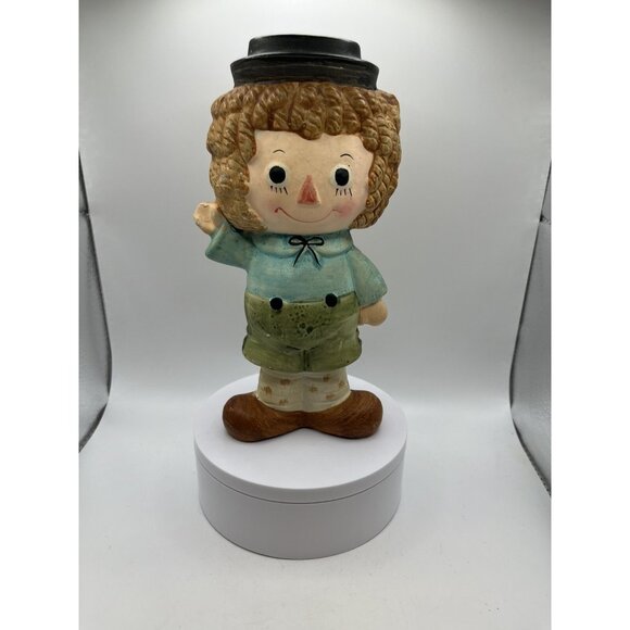VINTAGE RAGGEDY ANDY JAPAN Piggy Bank  8” Tall. SEE ALL , HAS PLUG SEE - Picture 1 of 16